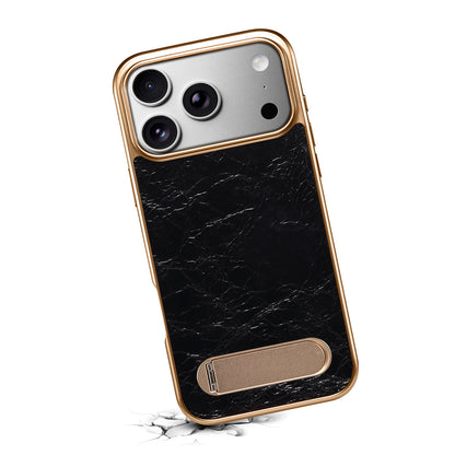 Genuine Leather In-line Stand Magnetic Electroplated Phone Case