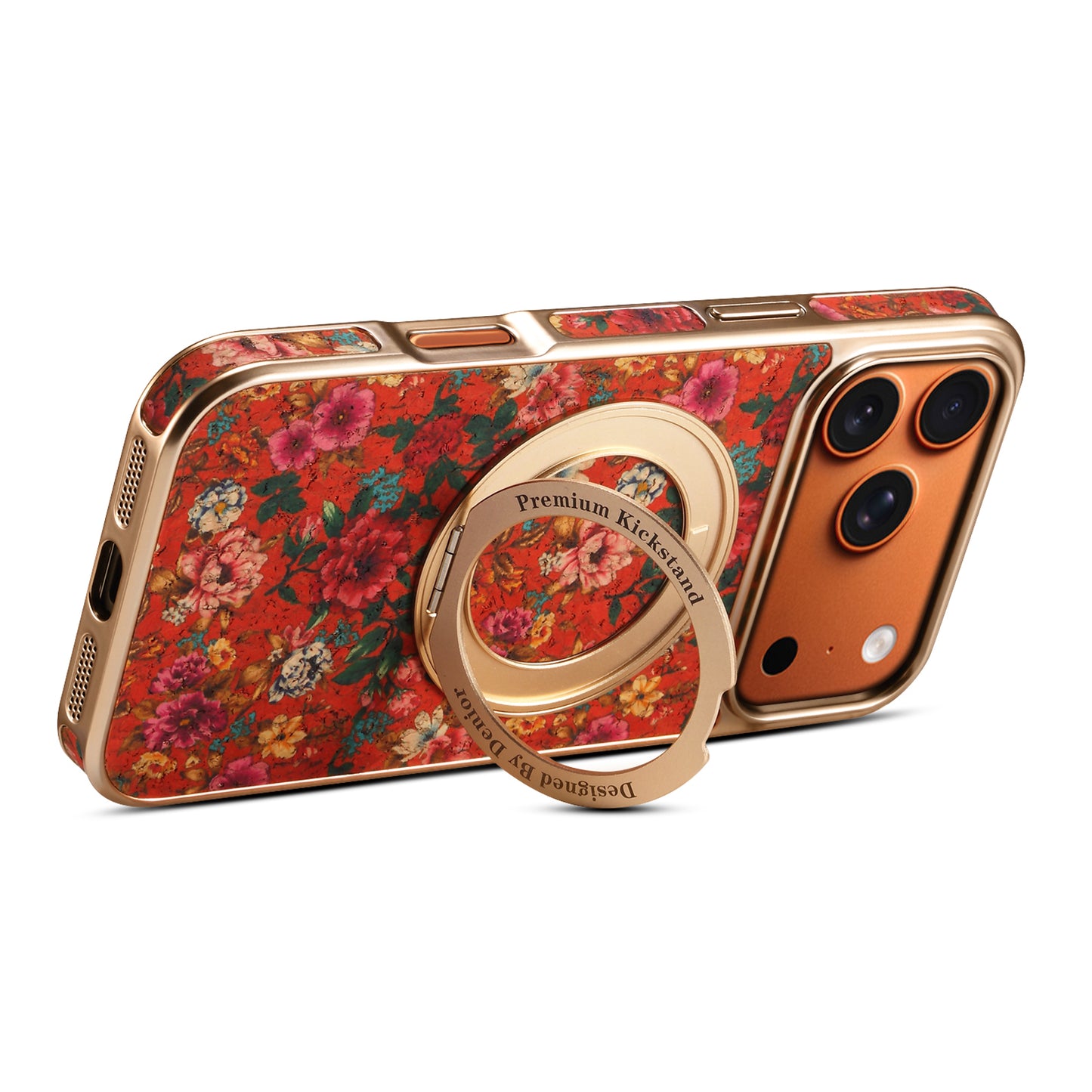 Floral Cork Wooden Case - 360 Kickstand