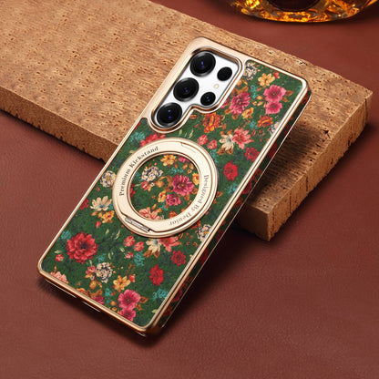 Cork Floral Rotating Electroplated Magnetic Phone Case (For Samsung)