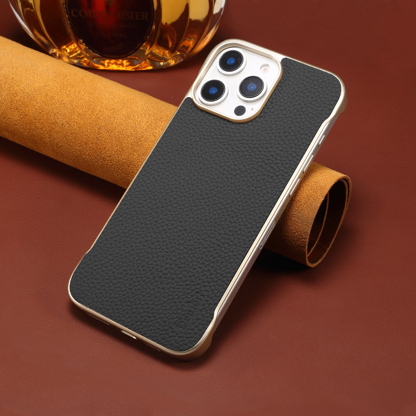 Genuine Leather Lychee Texture Magnetic Borderless Phone Case