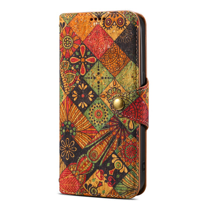 Cork Printed Button Stand Wallet Phone Case