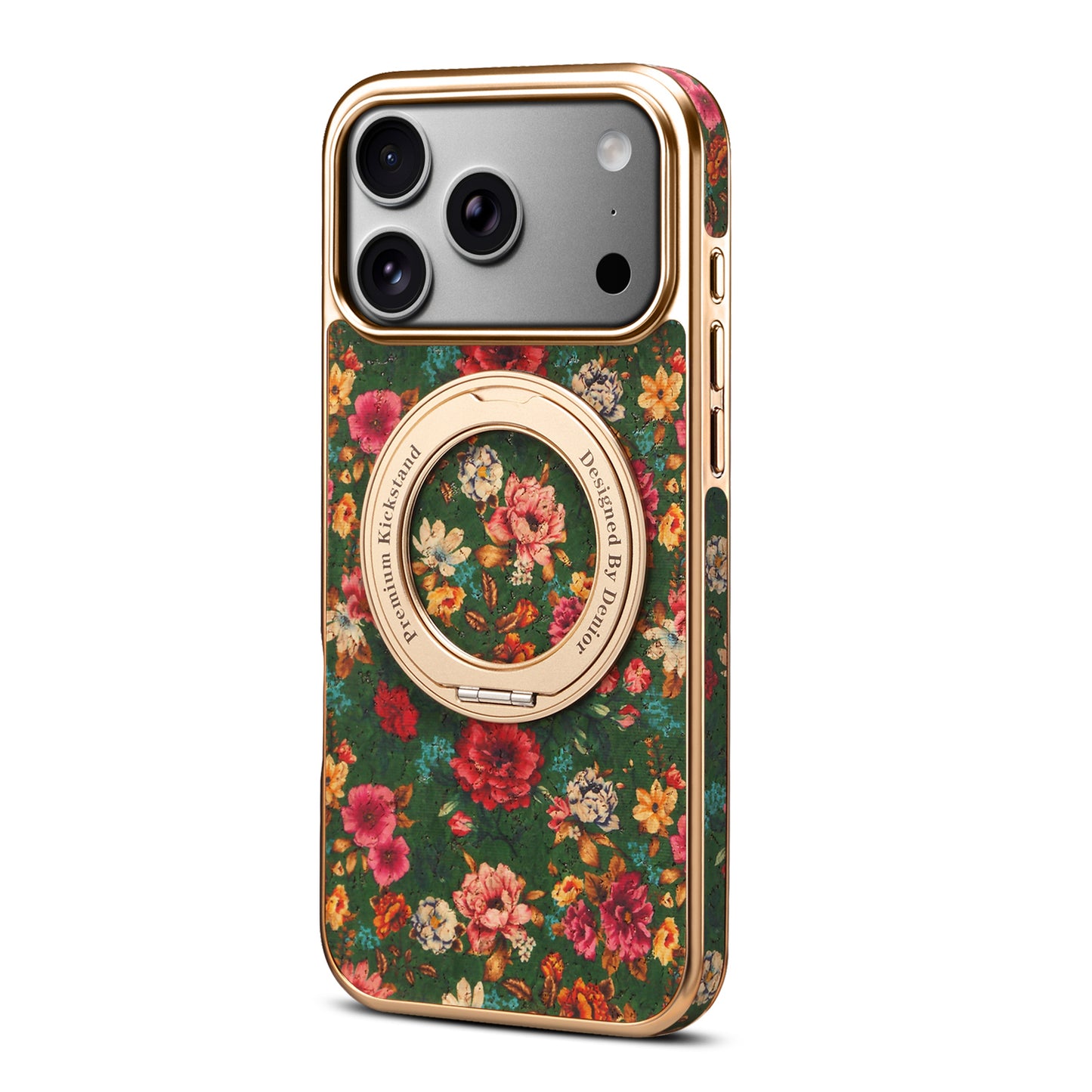 Floral Cork Wooden Case - 360 Kickstand