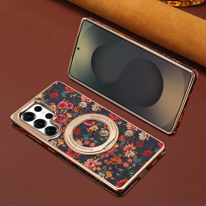 Cork Floral Rotating Electroplated Magnetic Phone Case (For Samsung)