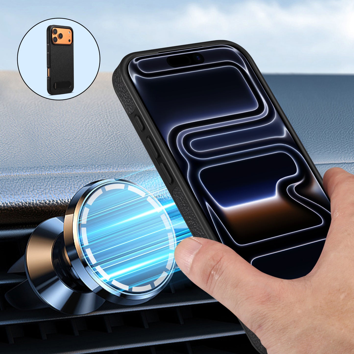 PU Faux Leather Lychee Texture In-line Stand Phone Case