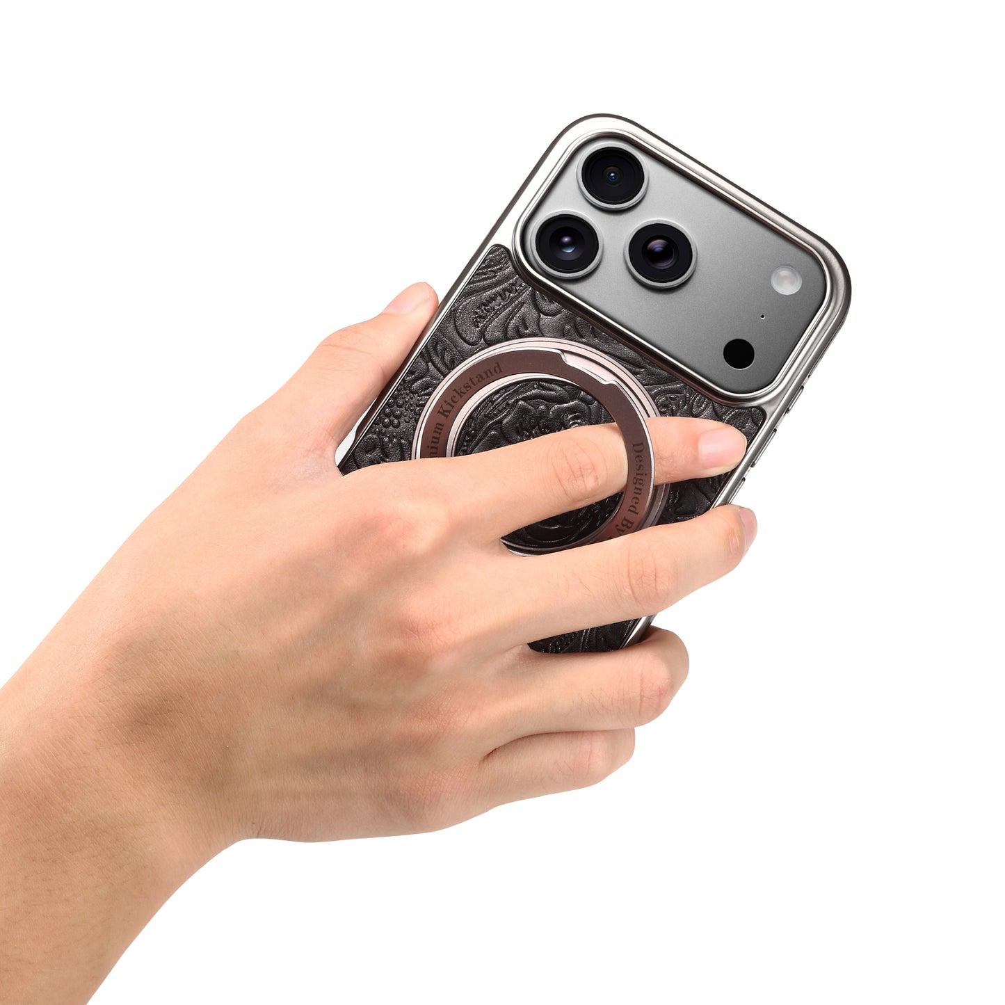 Genuine Leather Printed Gear Electroplated Phone Case