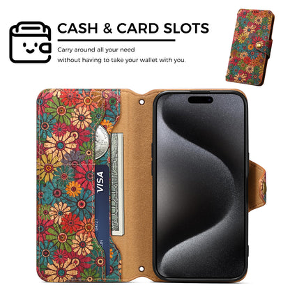 Floral Cork Wooden Wallet Case
