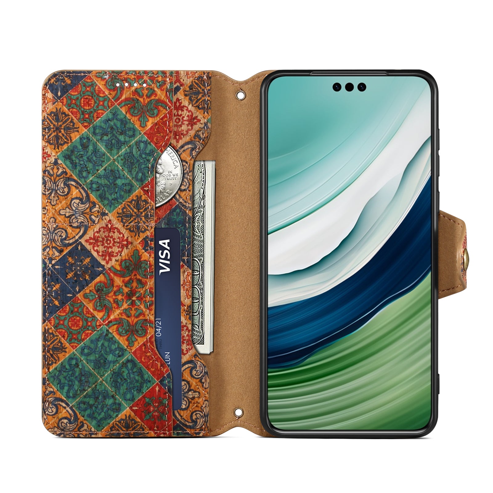Huawei Flower Language Cork Flip Wallet Stand Leather Phone Case (Blue)
