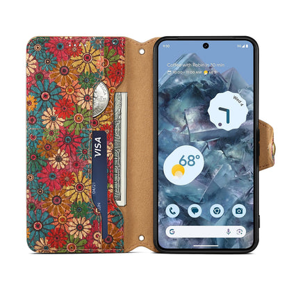 Google Flower Language Cork Flip Wallet Stand Leather Phone Case (Green)