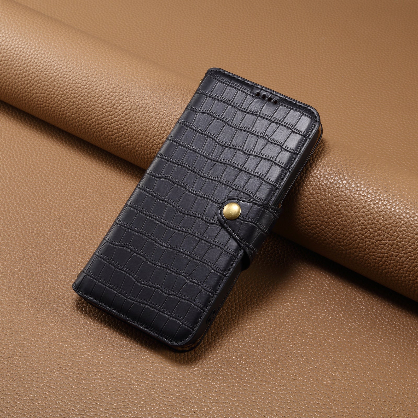 Crocodile PU Leather Honor Cover Wallet Phone Case（Black）