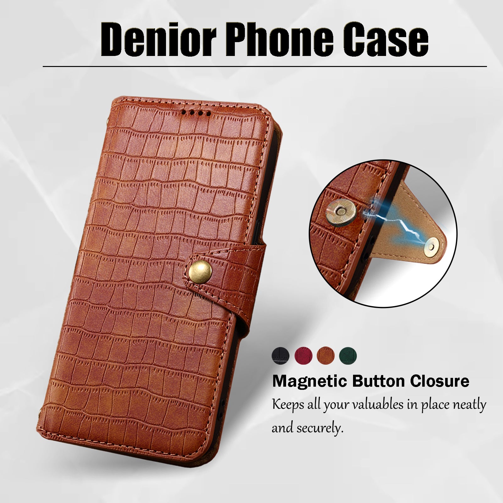 Crocodile PU Leather iPhone Cover Wallet Phone Case（Brown）