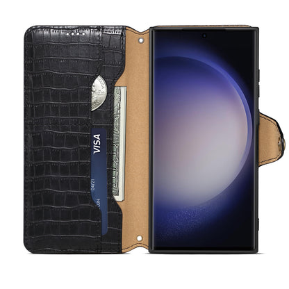 Crocodile PU Leather Samsung Cover Wallet Phone Case（Black）