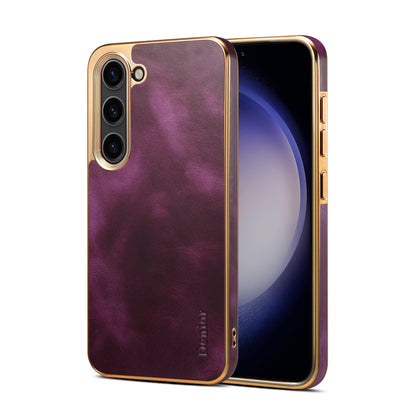 Samsung Top Layer Cowhide Electroplated Border Anti Drop Genuine Leather Phone Case（Purple）