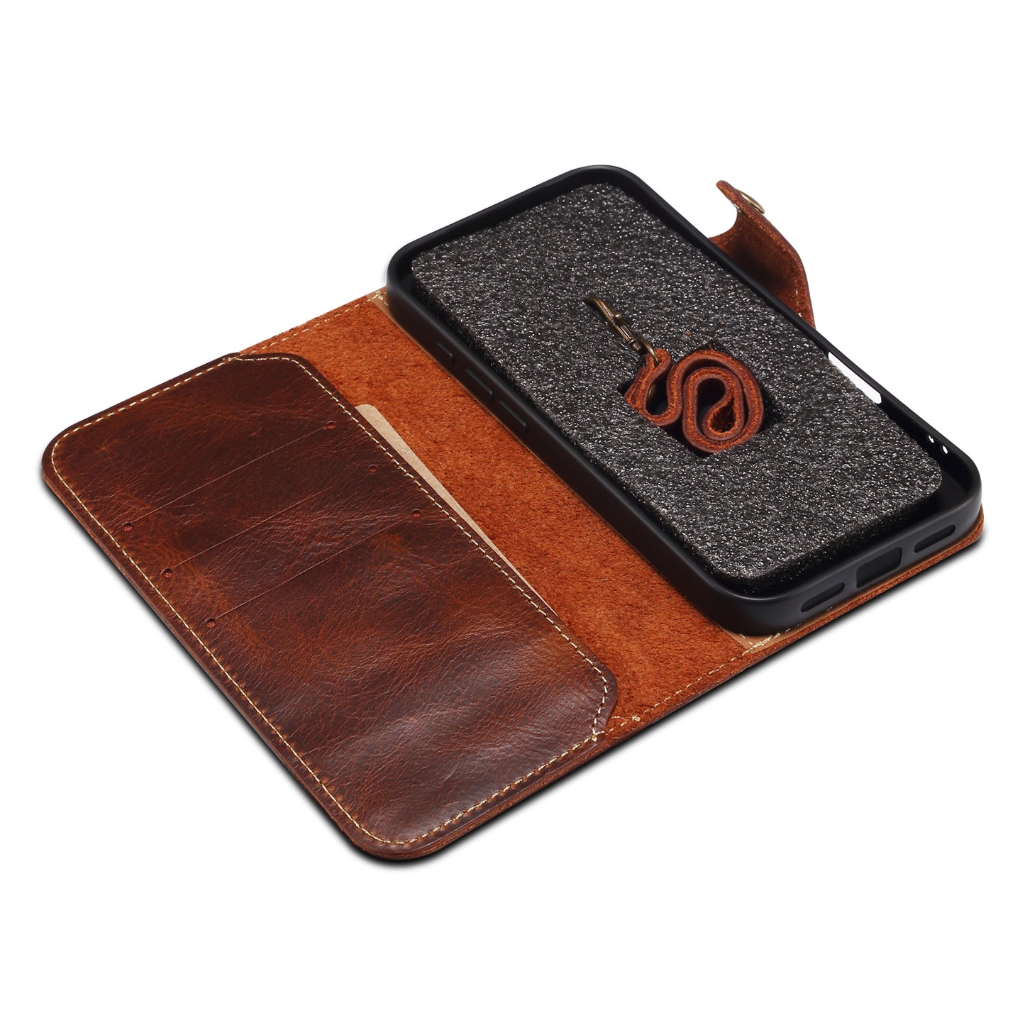 Genuine Oil Wax Cowhide Stand Wallet Phone Case
