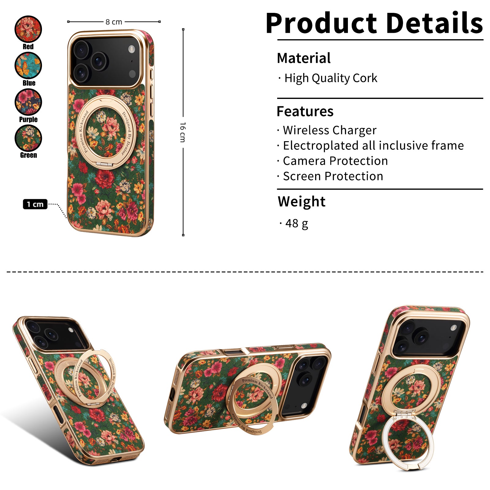 IPhone Series 360 ° Rotating Bracket Anti Drop Cork Phone Case (Green)