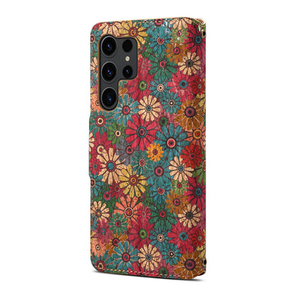 Cork Floral Button Wallet Stand Phone Case (For Samsung)