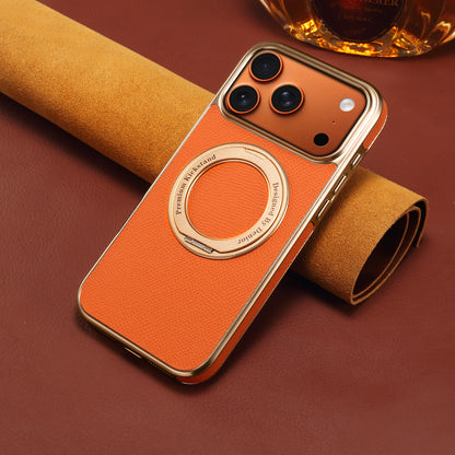 Genuine Leather Gear Electroplated Phone Case