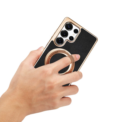 PU Faux Leather Litchi Texture Rotating Stand Electroplated Magnetic Phone Case (For Samsung)