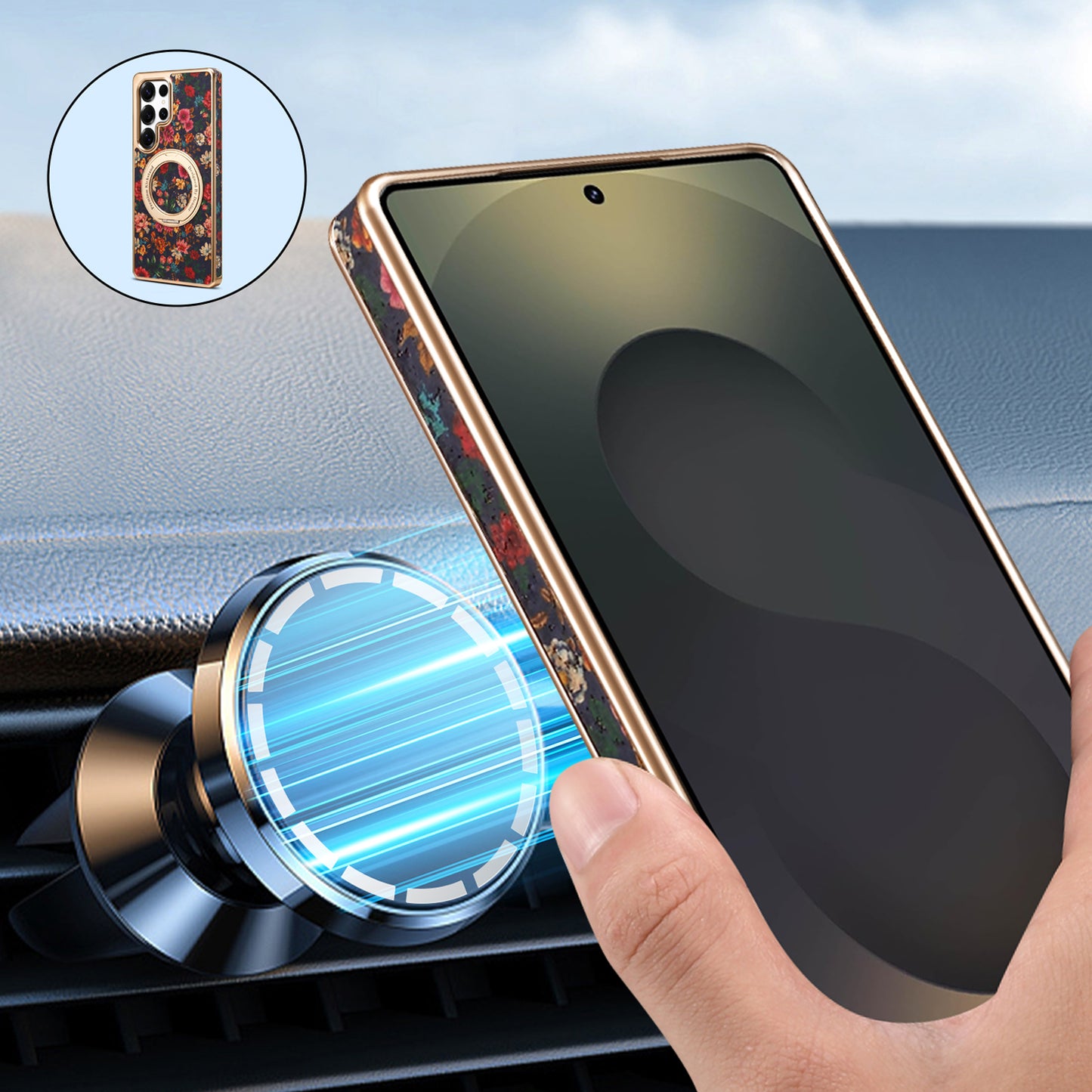 Cork Floral Rotating Electroplated Magnetic Phone Case (For Samsung)