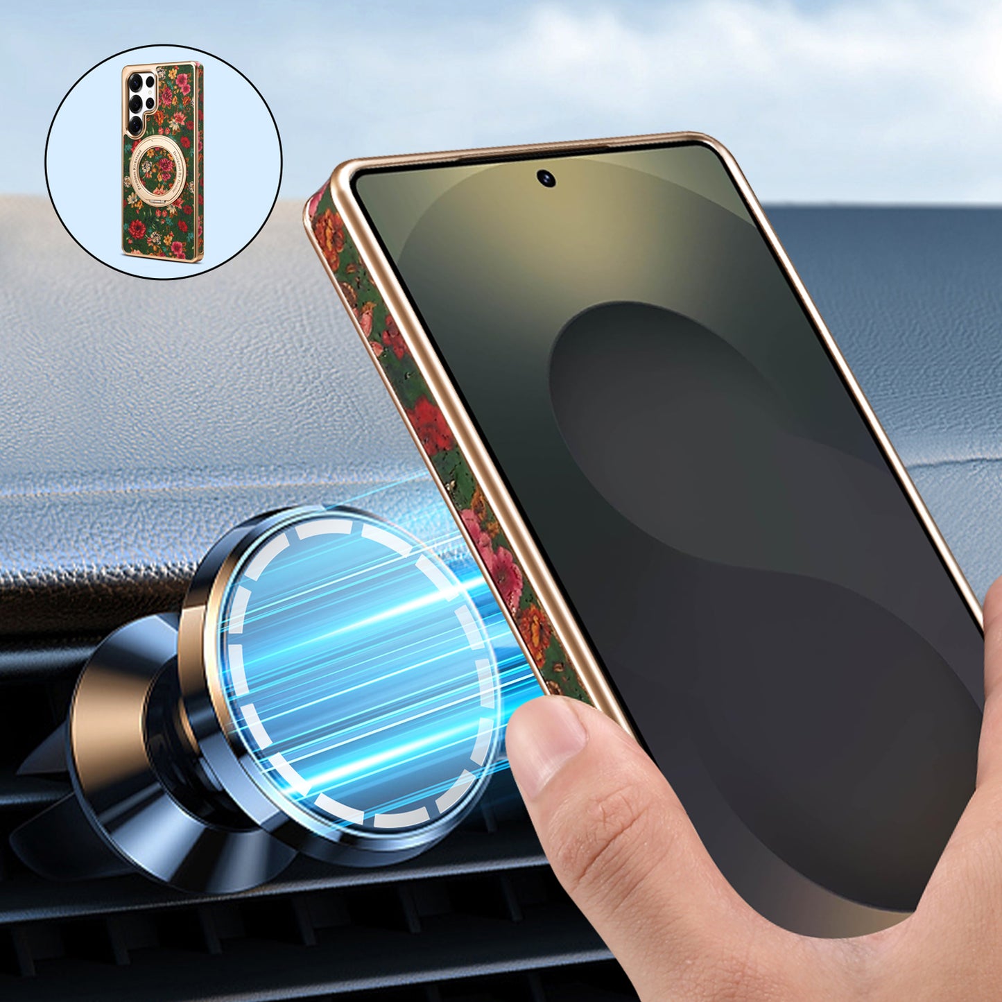 Cork Floral Rotating Electroplated Magnetic Phone Case (For Samsung)