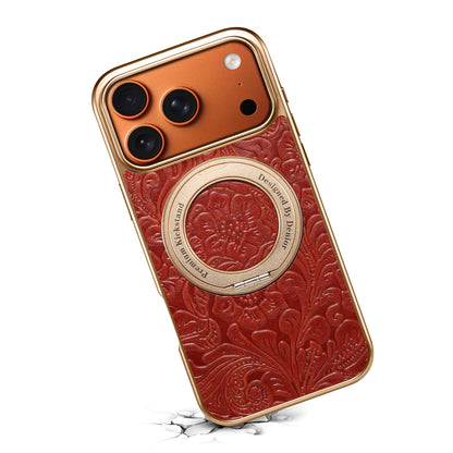 Genuine Leather Printed Gear Electroplated Phone Case