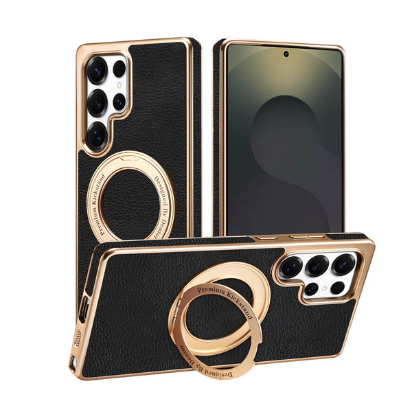 PU Faux Leather Litchi Texture Rotating Stand Electroplated Magnetic Phone Case (For Samsung)