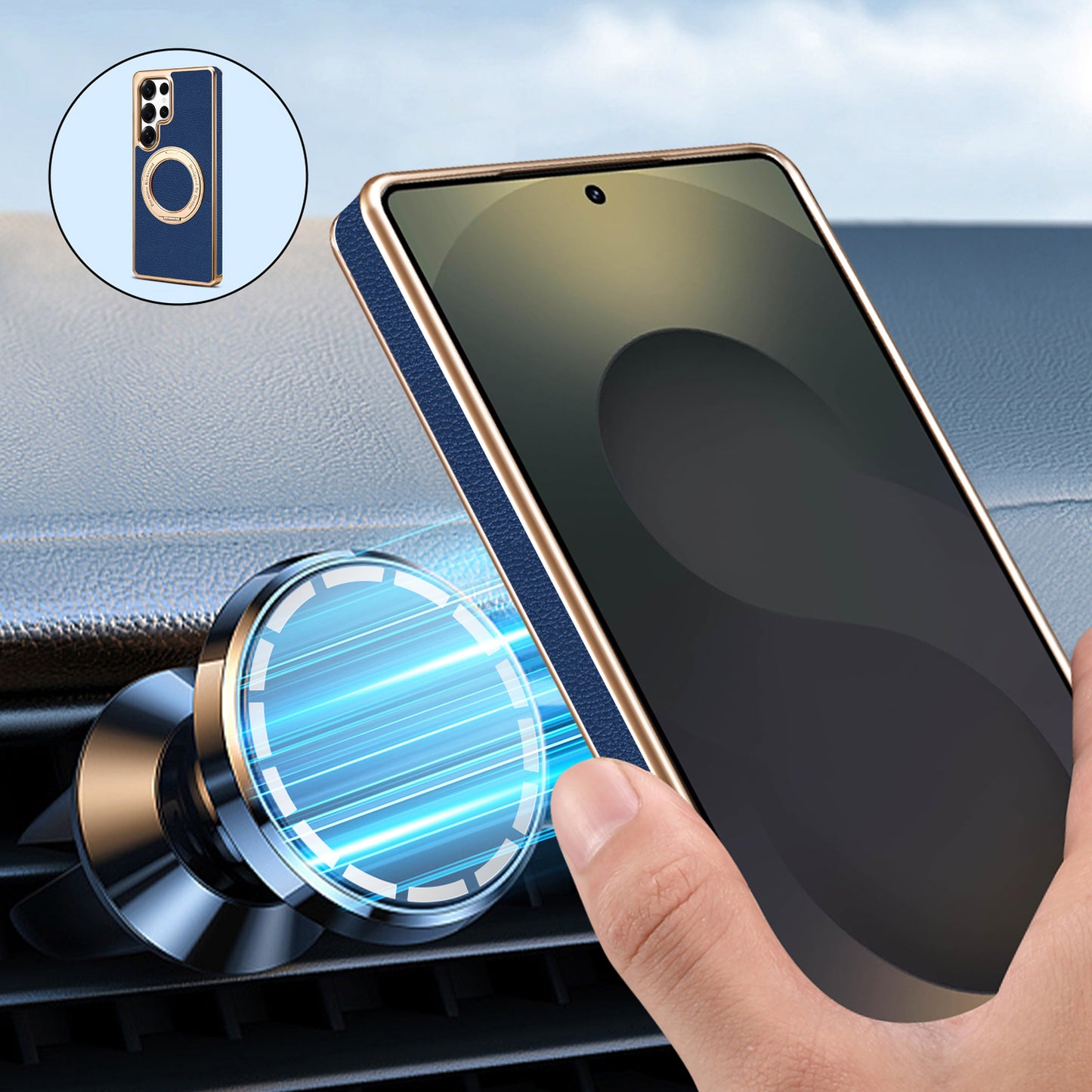 PU Faux Leather Litchi Texture Rotating Stand Electroplated Magnetic Phone Case (For Samsung)