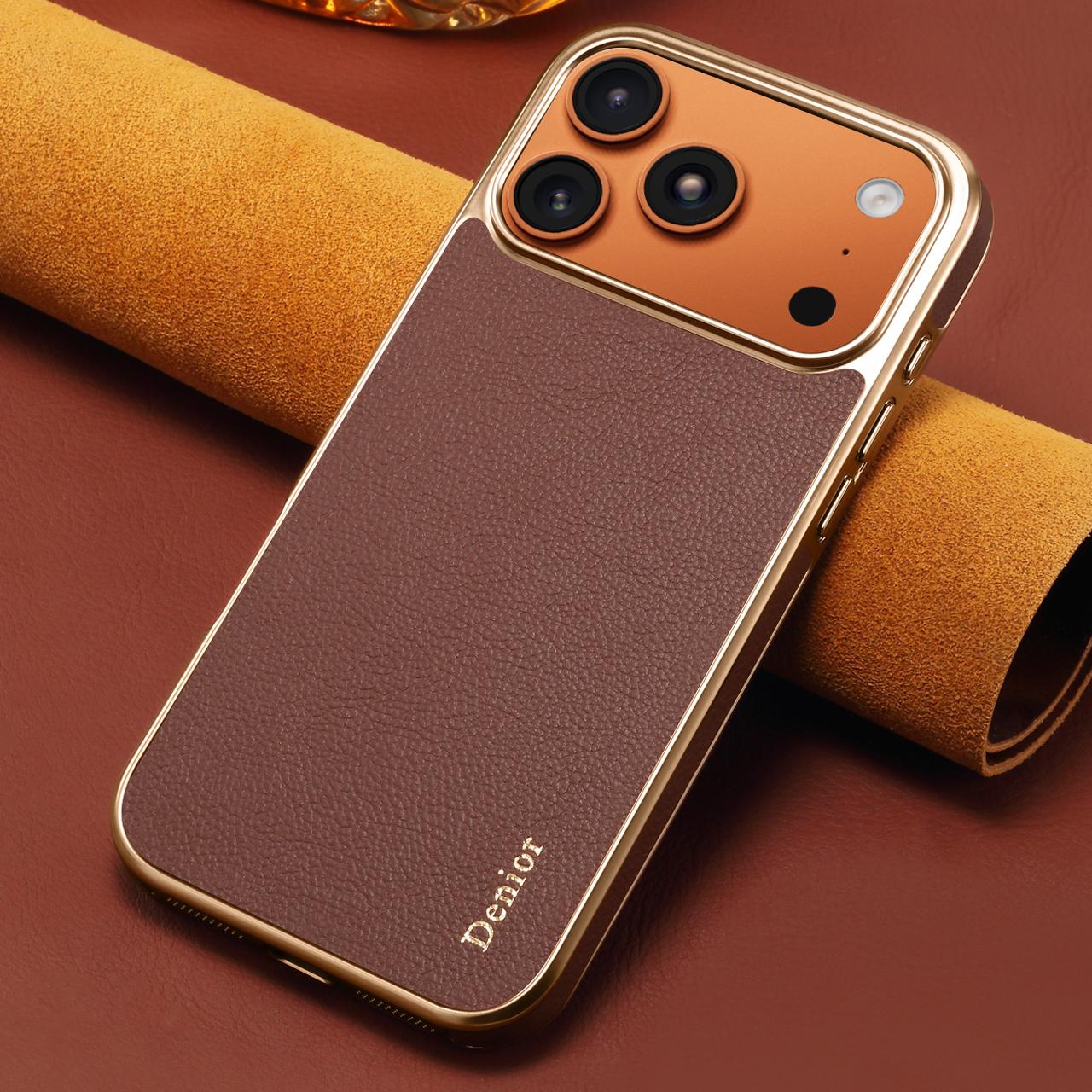 Luxury Car Style Genuine Leather Electroplated Phone Case