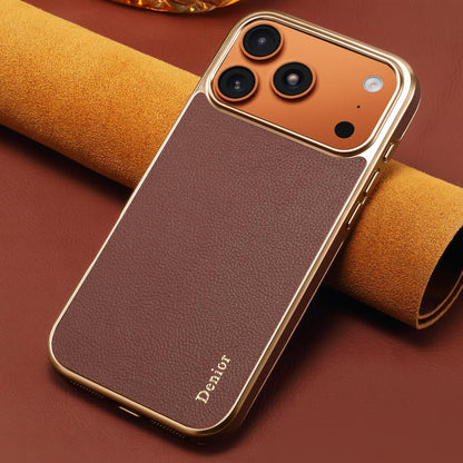 Luxury Car Style Genuine Leather Electroplated Phone Case