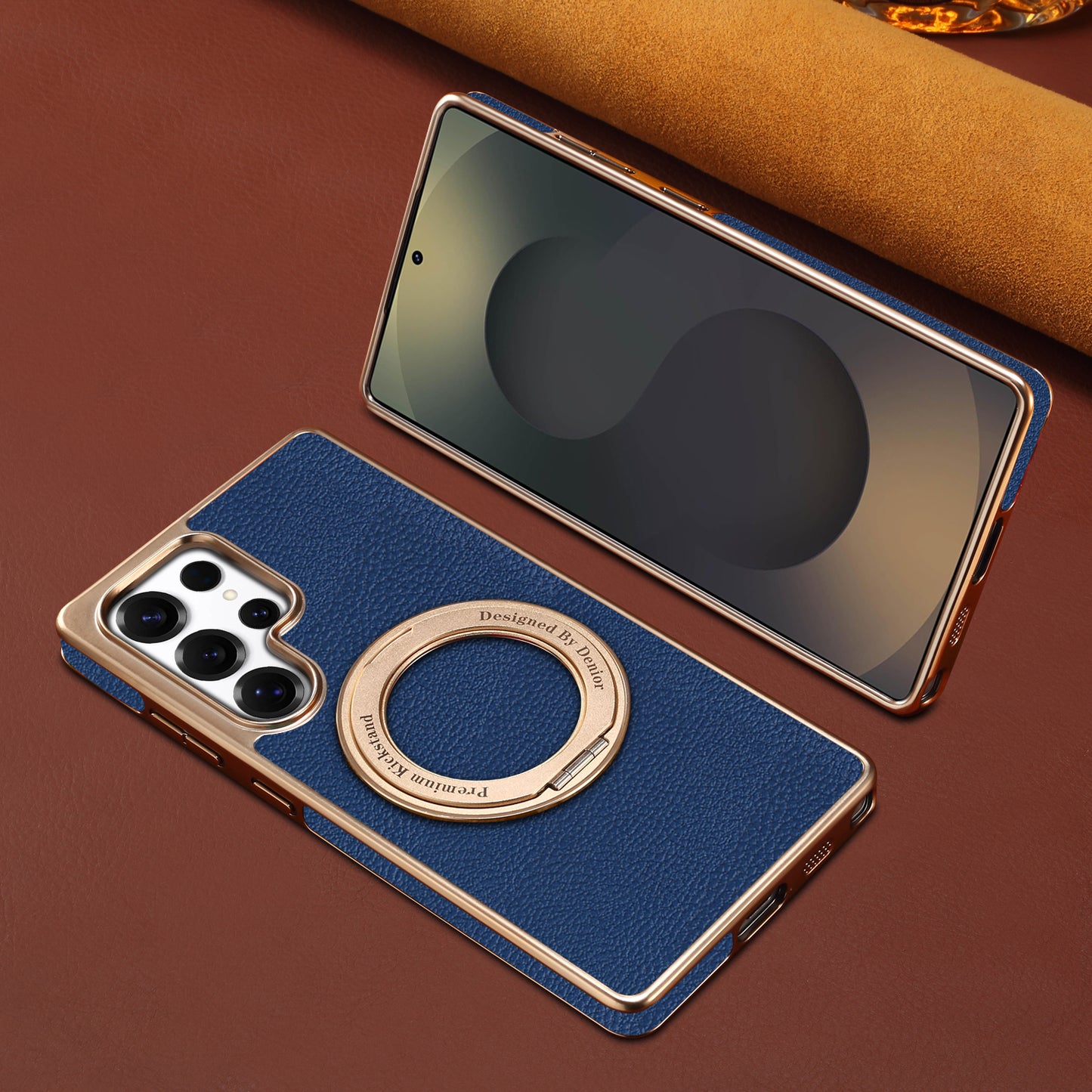 PU Faux Leather Litchi Texture Rotating Stand Electroplated Magnetic Phone Case (For Samsung)