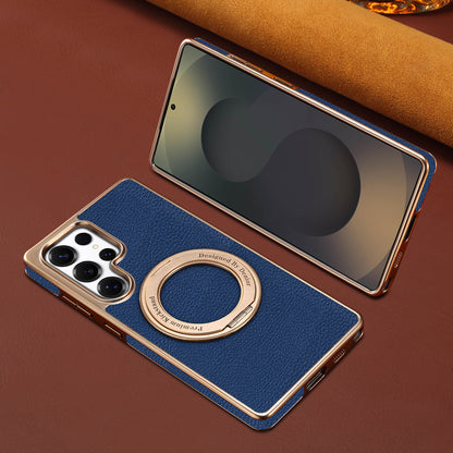 PU Faux Leather Litchi Texture Rotating Stand Electroplated Magnetic Phone Case (For Samsung)