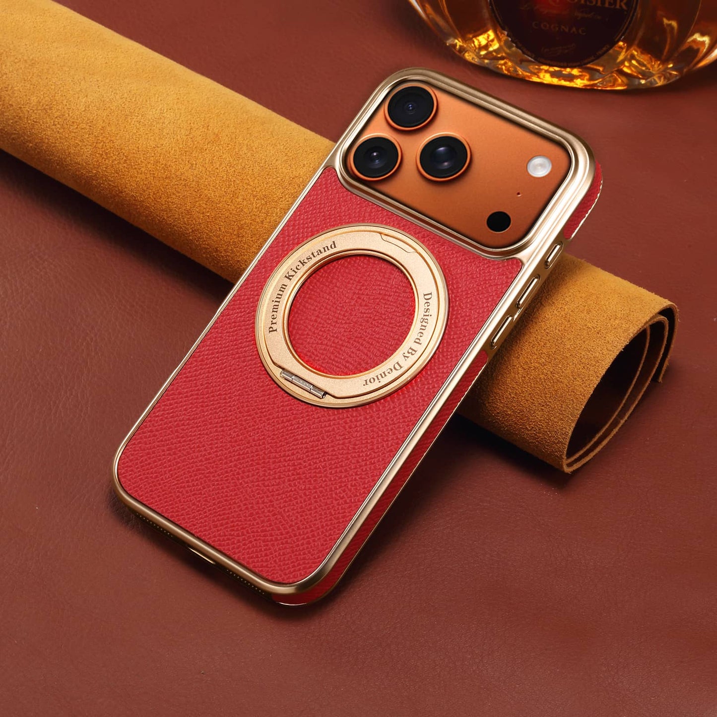 Genuine Leather Gear Electroplated Phone Case