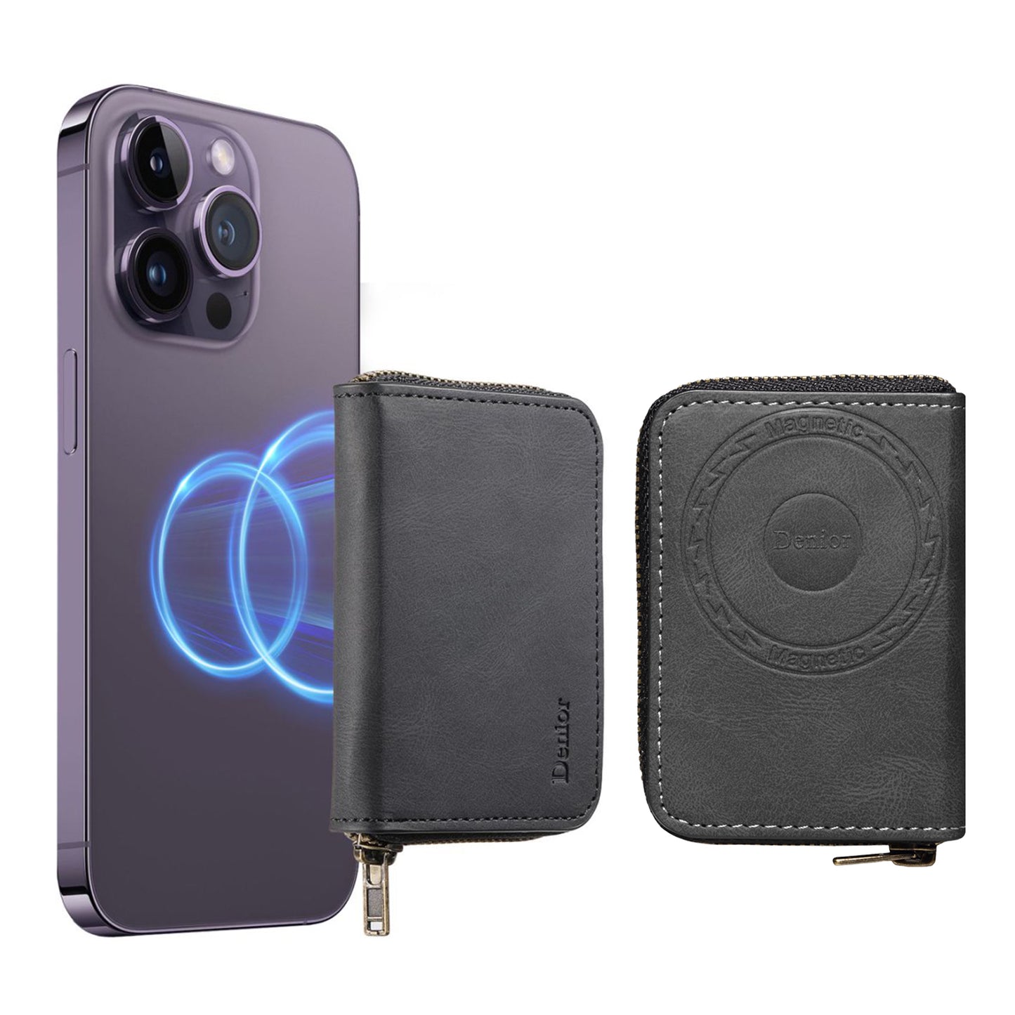 PU Skin-Feel Magnetic Zipper Card Holder