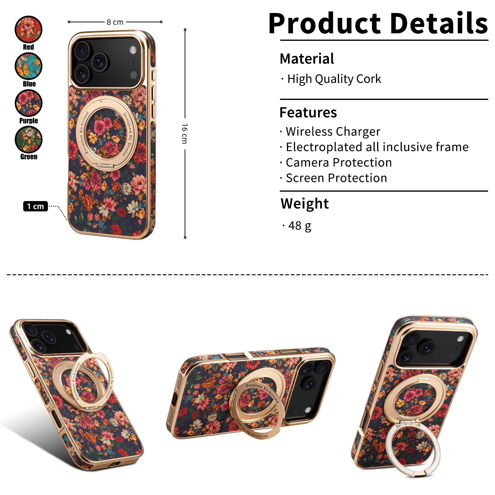 IPhone Series 360 ° Rotating Bracket Anti Drop Cork Phone Case (Purple)