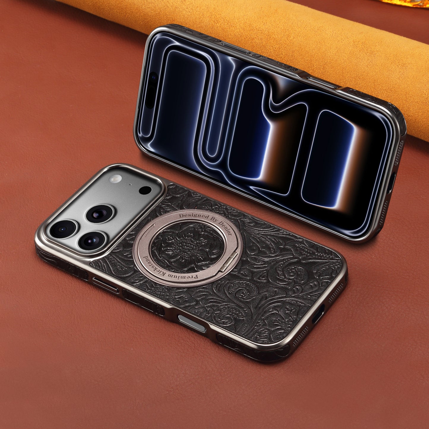 Genuine Leather Printed Gear Electroplated Phone Case