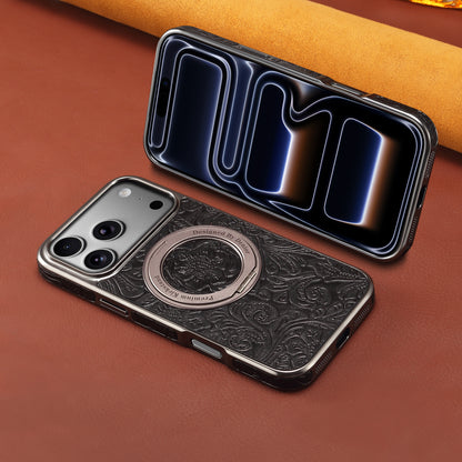 Genuine Leather Printed Gear Electroplated Phone Case