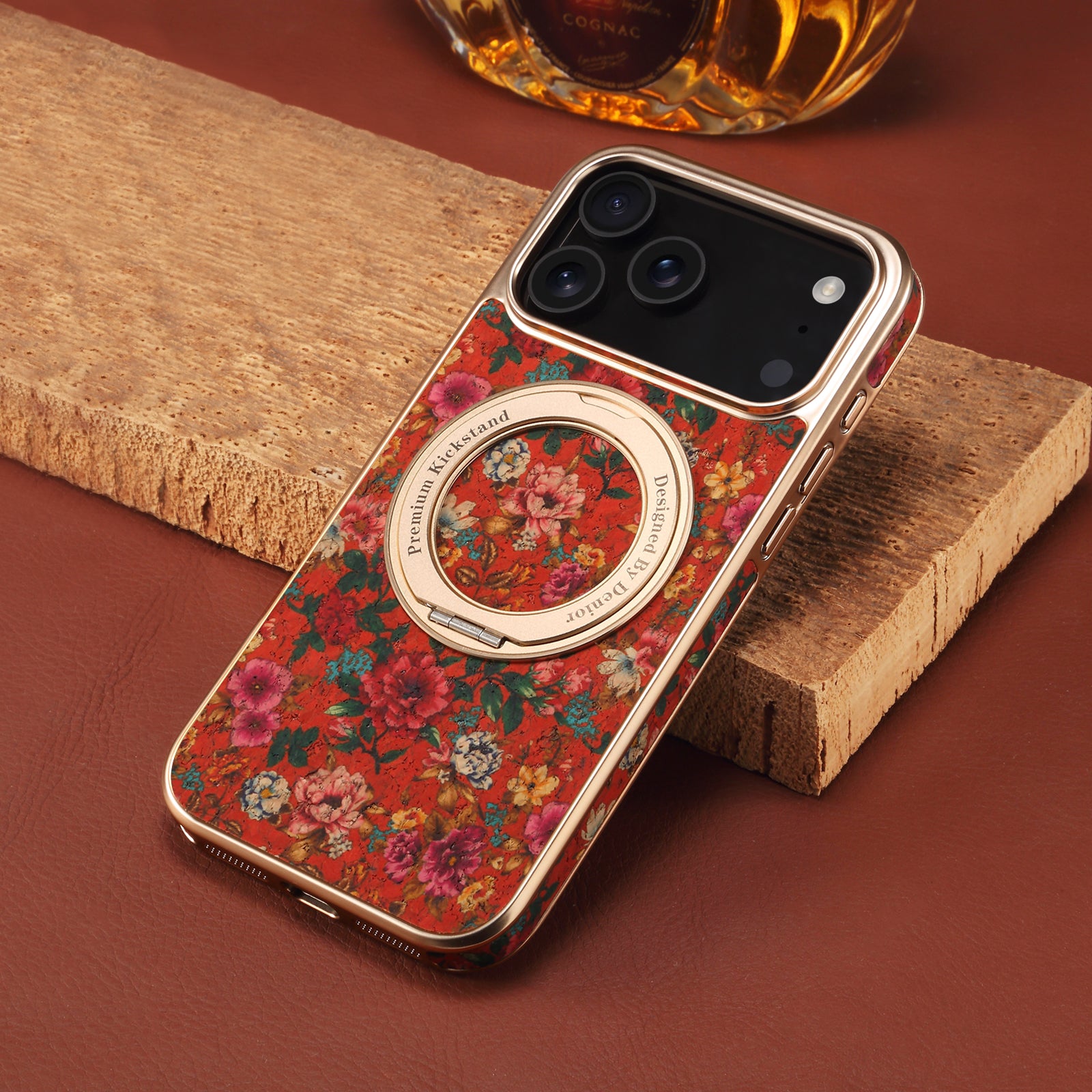 IPhone Series 360 ° Rotating Bracket Anti Drop Cork Phone Case (Red)