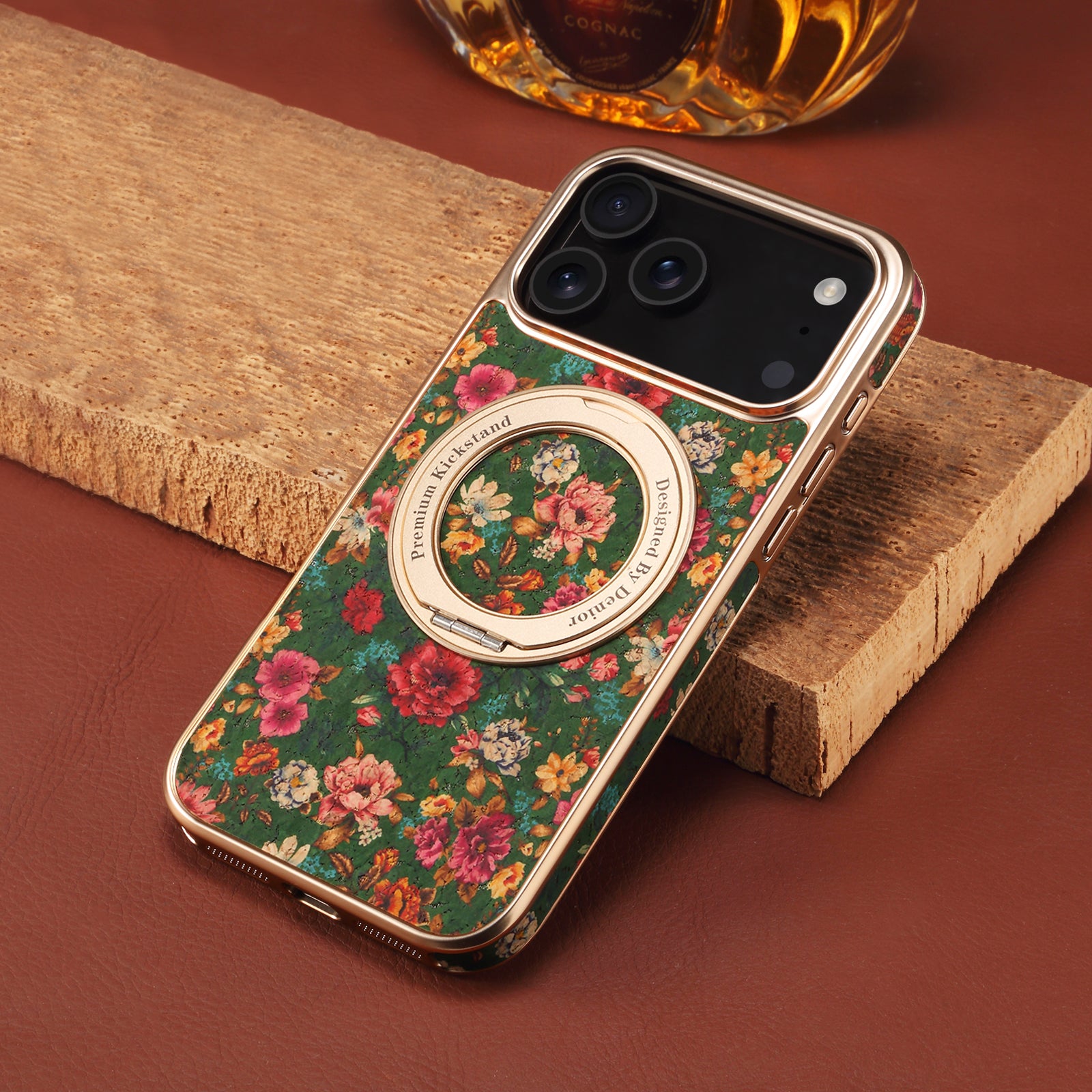 IPhone Series 360 ° Rotating Bracket Anti Drop Cork Phone Case (Green)