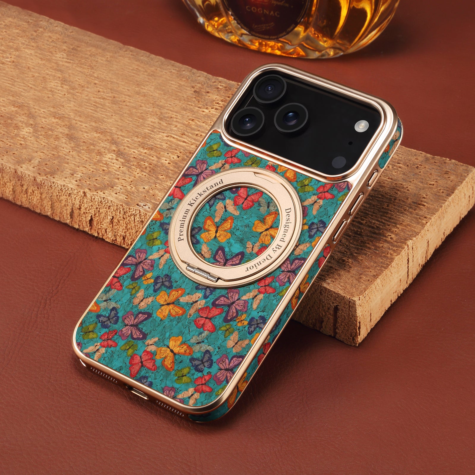 IPhone Series 360 ° Rotating Bracket Anti Drop Cork Phone Case (Blue)