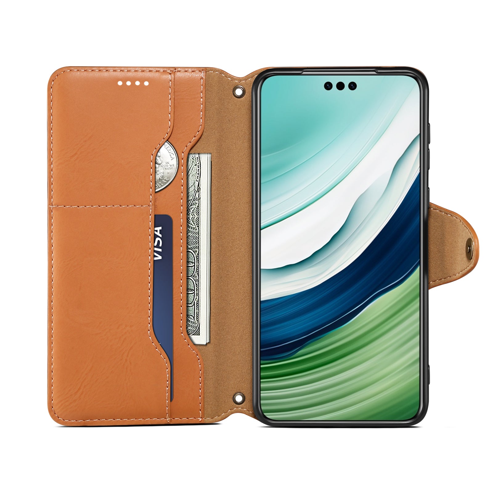 Huawei Simple PU Leather Flip Card Wallet Stand Phone Case（Khaki）