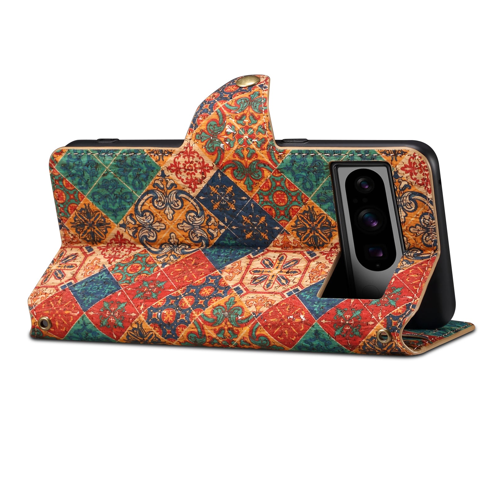 Google Flower Language Cork Flip Wallet Stand Leather Phone Case (Blue)