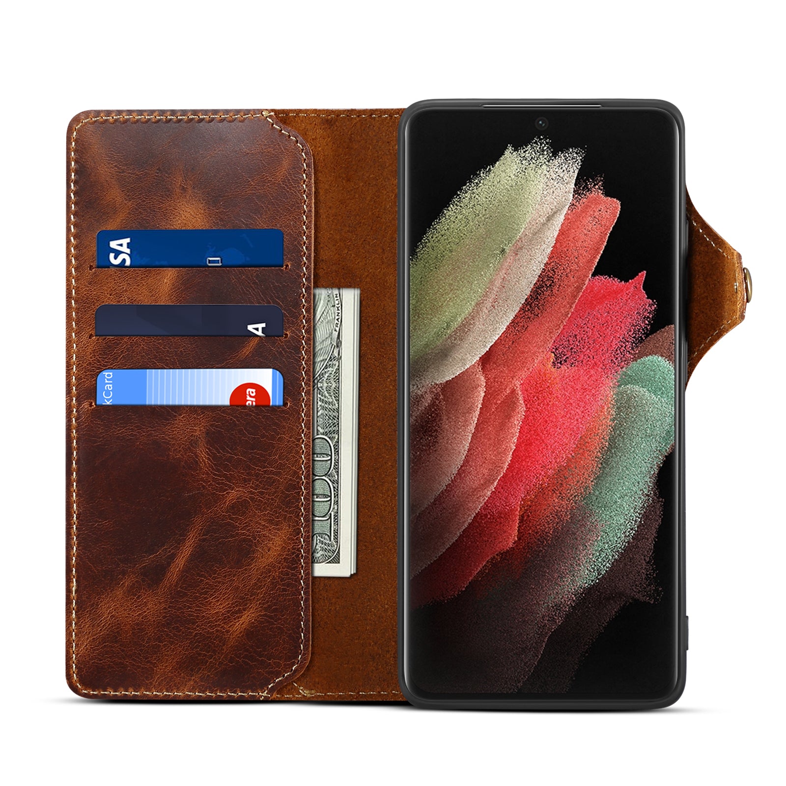 Samsung Galaxy S24/S25 Series Genuine Leathe Multi Functional Card Insertion Flip Wallet Holder Phone Case（Brown）