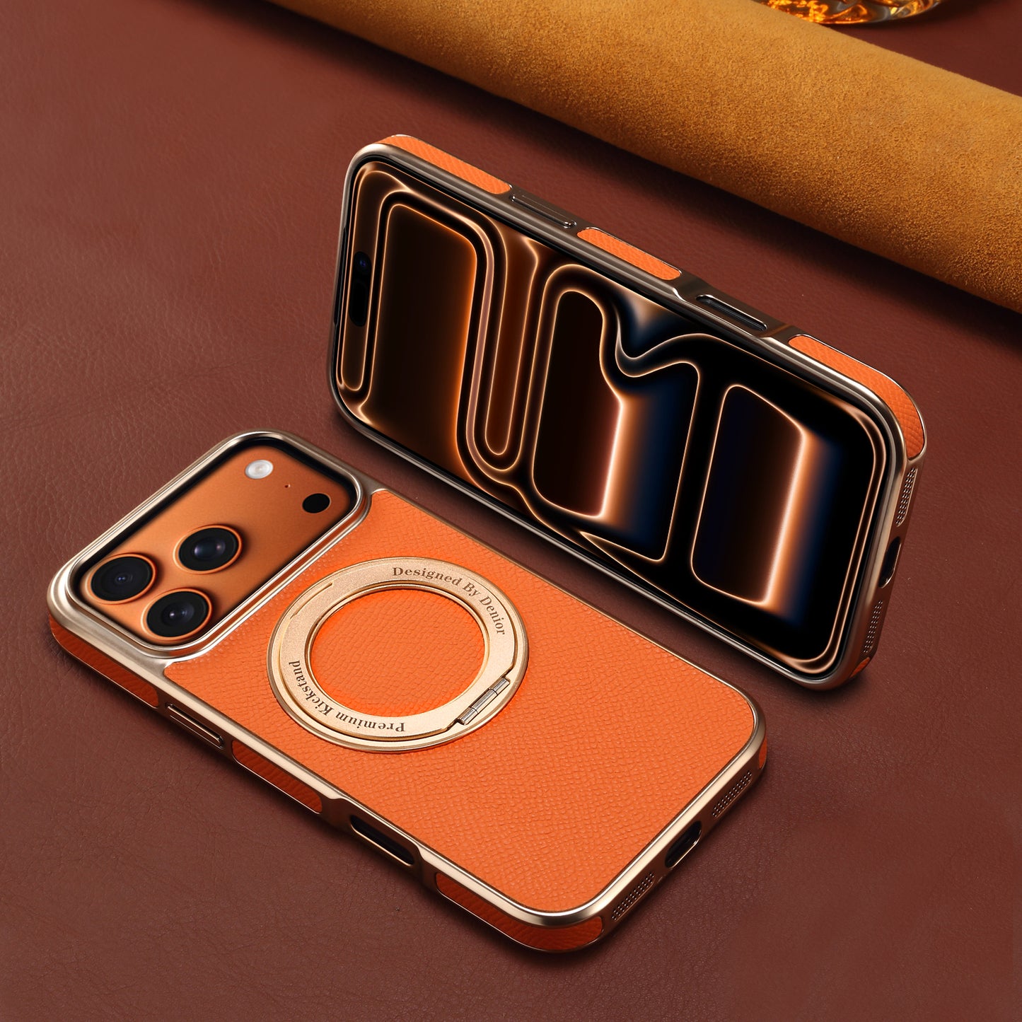Genuine Leather Gear Electroplated Phone Case
