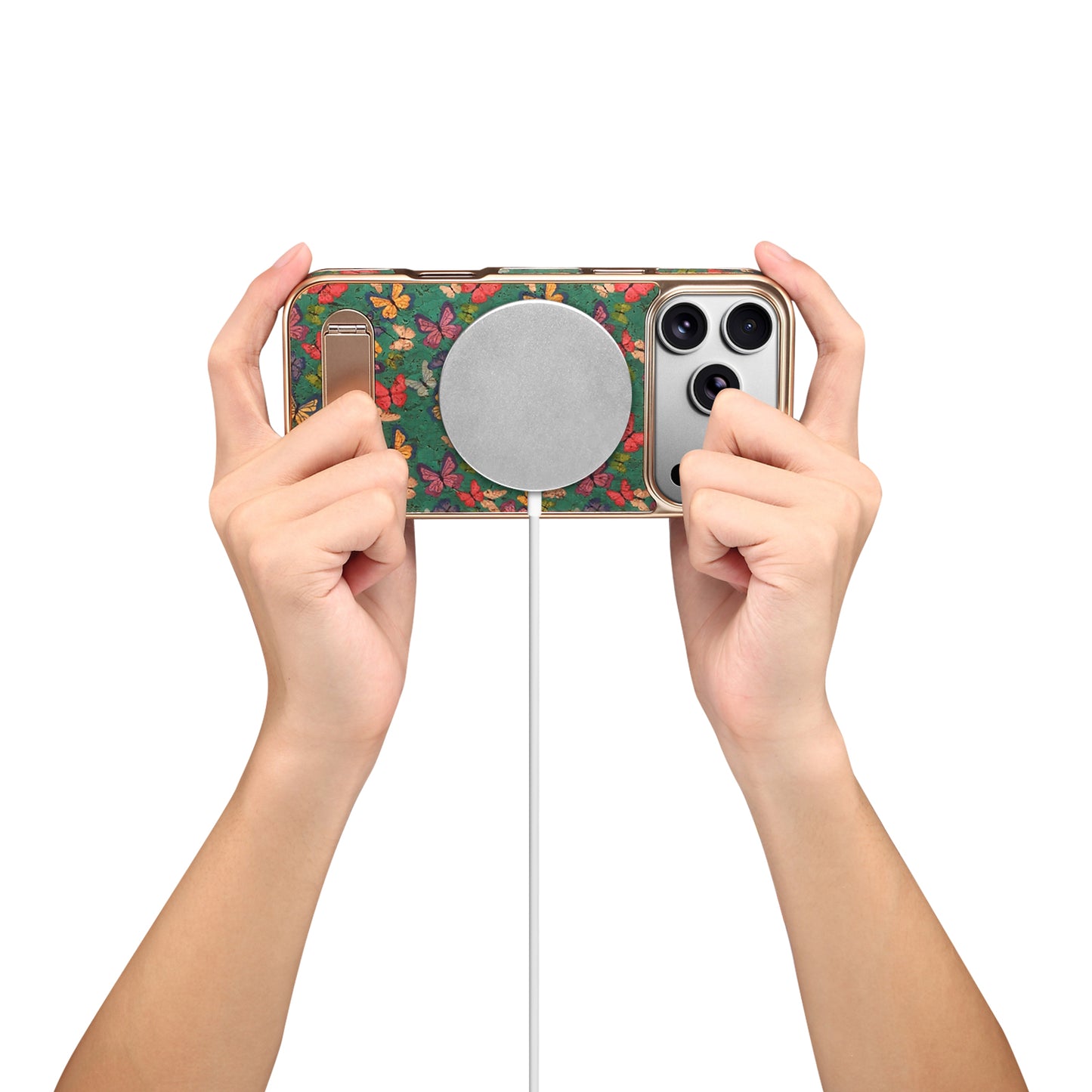 Cork Butterfly In-line Stand Magnetic Electroplated Phone Case