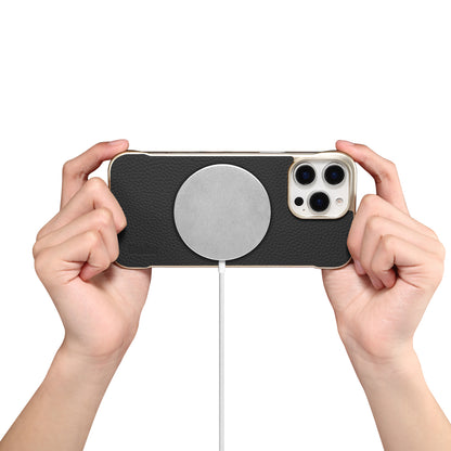 Genuine Leather Lychee Texture Magnetic Borderless Phone Case