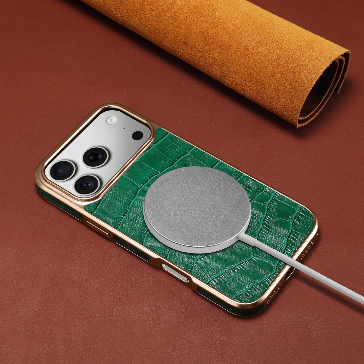Genuine Leather Crocodile Texture Electroplated Phone Case