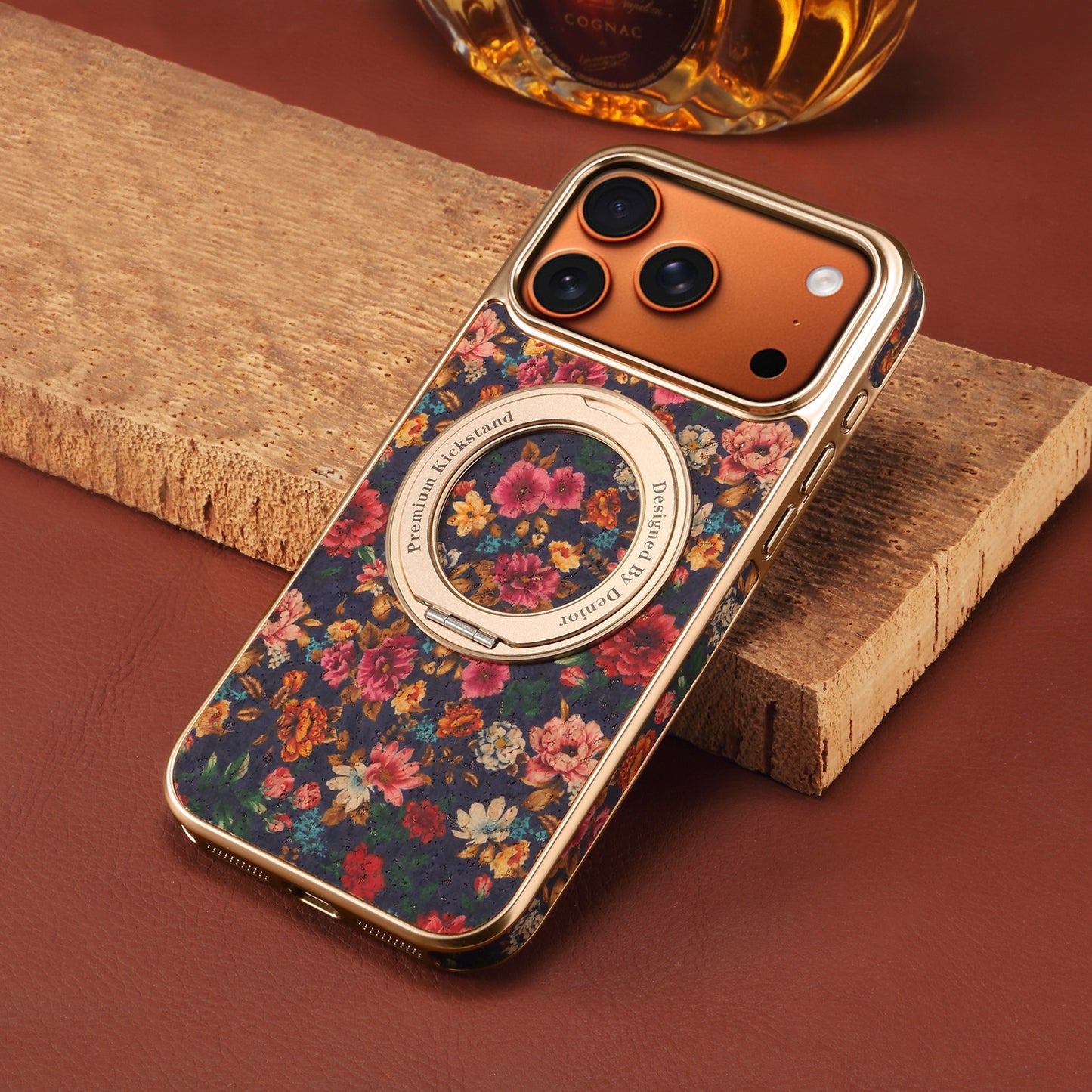 Floral Cork Wooden Case - 360 Kickstand
