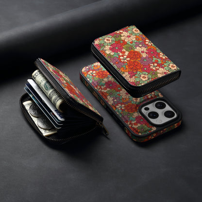 RFID Magnetic Zipper Wallet Credit Card Bag & Phone Case（Red）