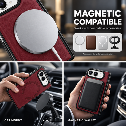 PU Leather MagSafe Wireless Charging Phone Case