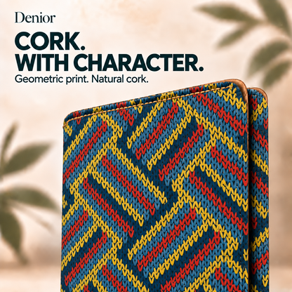 Cork Knitted Herringbone Magnetic Bi-Fold Card Holder Wallet with 2 Card Slots
