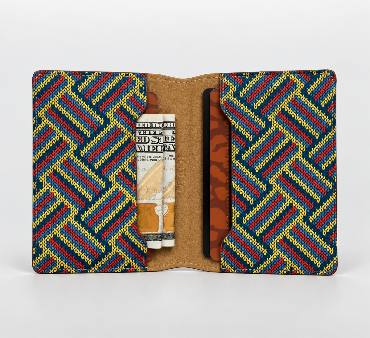 Cork Knitted Herringbone Magnetic Bi-Fold Card Holder Wallet with 2 Card Slots